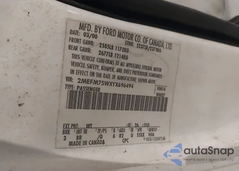 2000 Mercury Grand Marquis Ls from USA, damaged, VIN 2MEFM75WXYX696494